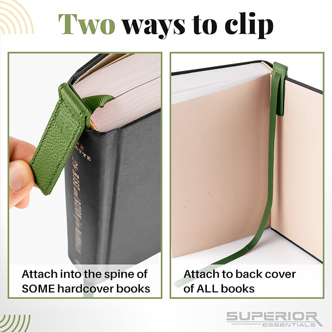 Superior Essentials Planner Magnetic Bookmark - Genuine Leather, Single Long Ribbon Bible Bookmark for Book Lovers - Amplify Your Love for Books with Our Elegant Ribbon Page Marker (1PC, Sage Green)