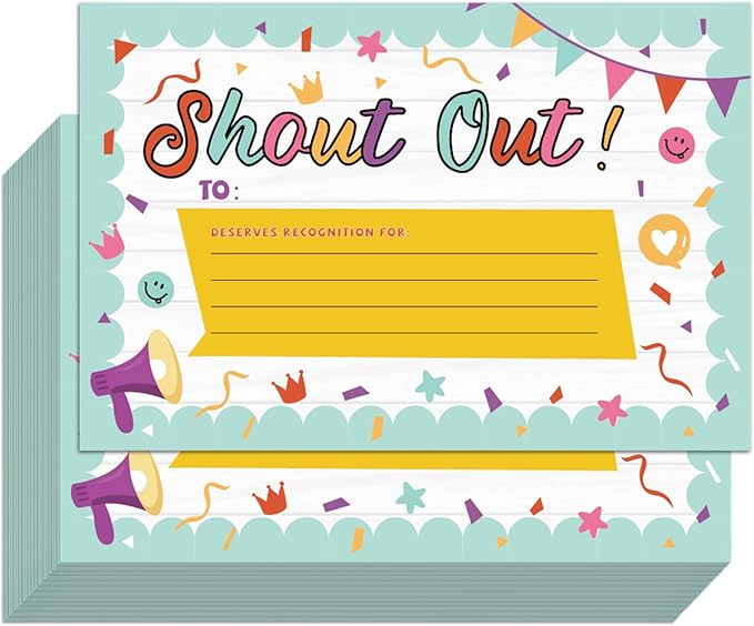 60Pcs Colorful Shout Out Cards for Employees Office Staff Teachers Students Coworkers Positive Appreciation and Recognition Reward Cards Encouragement Card for School or Work Bulletin Boards 6x4 in