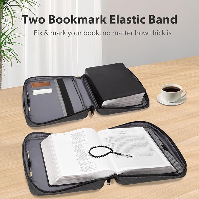 Bible Covers for Men & Women, Bible Case Carrying Church Bag with Book Stand, Bible Bag with Handle, Zipper and Multi-Pockets for Scripture Study Bible Protector