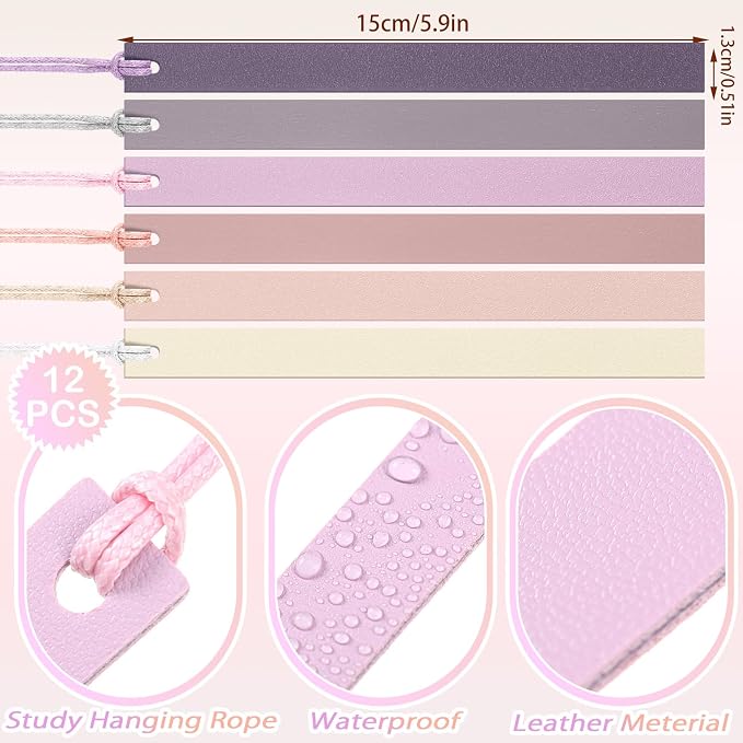 Kosiz 12 Pcs Leather Bookmarks Colorful Engravable Blank Leather Bookmarks Back to School Gifts for Men Women Teachers Students Book Lovers Reading Supplies(Purple)