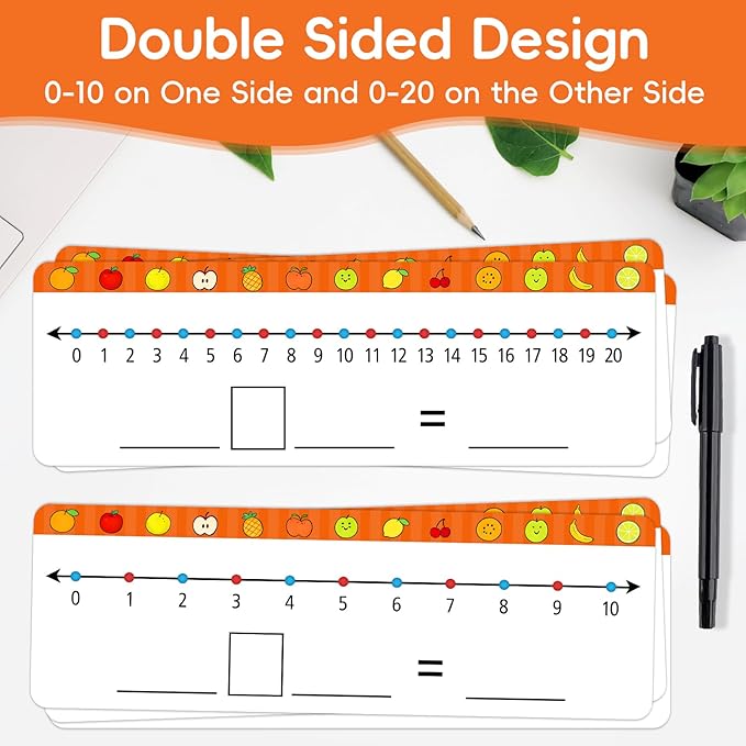 30 Packs Number Line Dry Erase Boards Cards, Double-Sided Writable & Erasable, 0-10 on One Side and 0-20 on the Other Side, Math Learning White Board Tool for Students, Classroom and Home (12” x 4”)