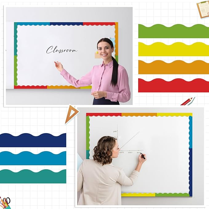 Qeeenar 24 Pcs Magnetic Borders for Classroom Bulletin Board Borders Magnetic Whiteboard Classroom Strips for Office Chalkboard Decoration(Rainbow Color)