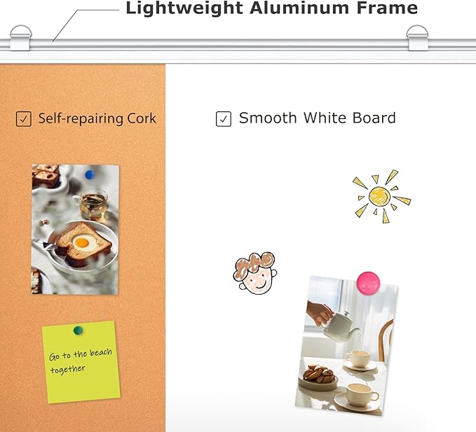 WALGLASS Dry Erase Cork Board Combo, 36"X48" White Bulletin Board for Wall, Magnetic Corkboard Whiteboard Combination, Vision Board for Office, Home, School