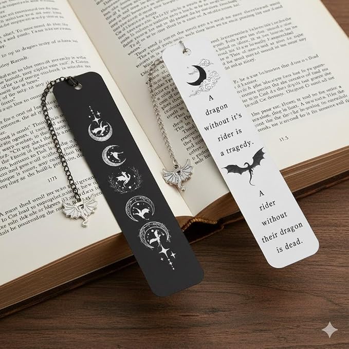 Fantasy Dragon Bookmark Set 2.0,Fourth Wing Metal Bookmarks,Cool Book Mark for Book Lovers Writers Readers Teens Men Women Adults (Black & Sliver)