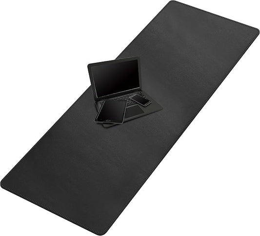 Cacoy 63" x 24" Leather Desk Mat, Extra Large Desk Matt for Desktop, Waterproof Office Desk Pad Protector, XXL Oversized Mouse Pad for Full Desk, Desk Blotter Workspace Mat for Home and Office, Black