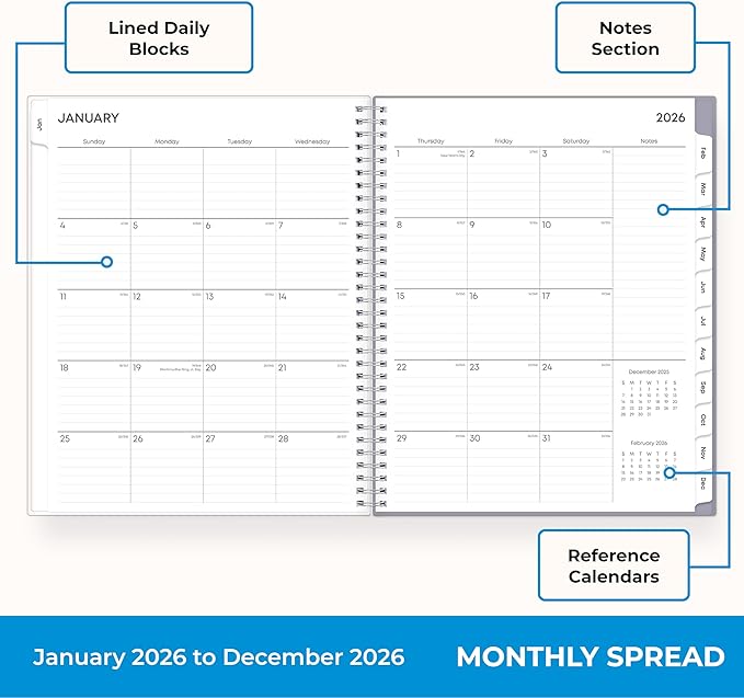 Blue Sky 2026 Weekly and Monthly Planner Calendar, January 2026 - December 2026, 8.5" x 11", Clear Pocket Cover, Laminated Tabs, Durable Twin Wire Binding, Storage Pocket, Laila