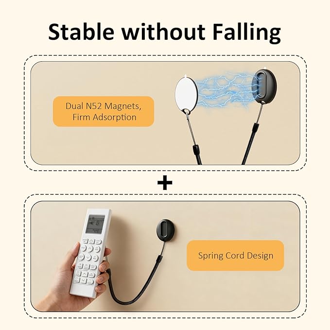 Magnetic Remote Control Holder with Security Cable Self-Adhesive Wall Mount, 3 Pack Silicone Organizer Retractable Anti-Loss Storage Wall Holder for TV, Fan and Air Conditioner Remote Control Black