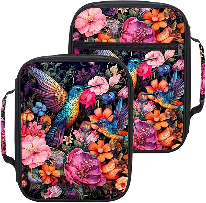 Hummingbird Floral Bible Cover for Women | Bird Scripture Case with Zipper and Handle | Large Polyester Bible Bag with Pockets for Church, Study & Travel | Christian Gifts for Women