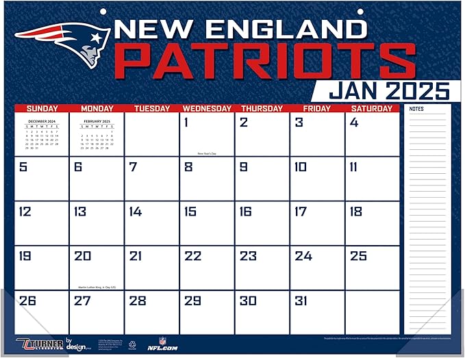 Turner Sports New England Patriots 2025 22x17 Desk Calendar (25998061543)