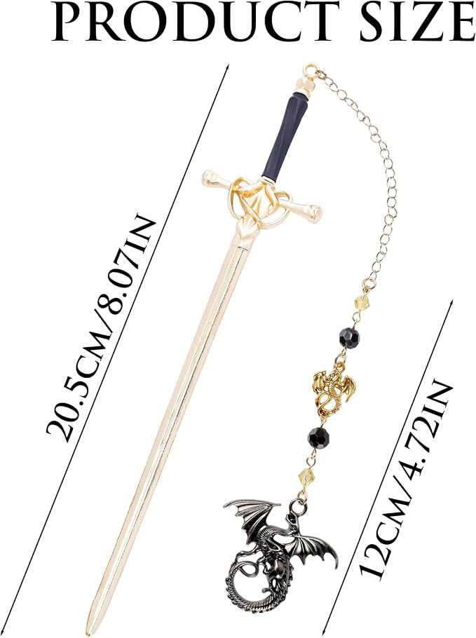 Fantasy Dragon Sword Bookmark - Wing Metal Book Marks Crystal Beads Dragons Fourth Chain Page Mark Bookish Birthday Gifts Reading Accessories for Men Women Students Teachers Lovers Readers