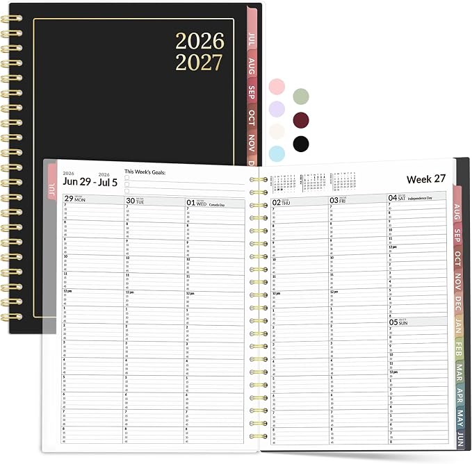 Forvencer Appointment Book Planner 2026-2027, Daily Weekly Monthly Calendar Planner (Jul 2026-Jun 2027), 8.5"X11" Hourly Agenda with 15-Min Slots, Flexible Cover Office School Organizer, A4, Black