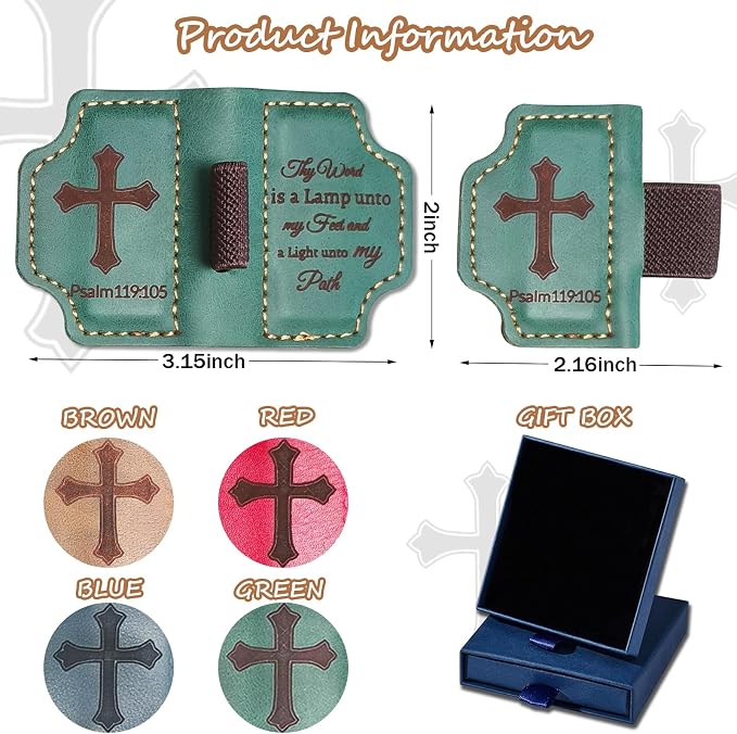 Bygone Mark Personalized Magnetic Leather Bookmark with Pen Holder,Inspirational Bible Verse Religious Bookmarks,Christian Book Lovers Reading Accessory for Men Women (Green, Psalm 119:105)