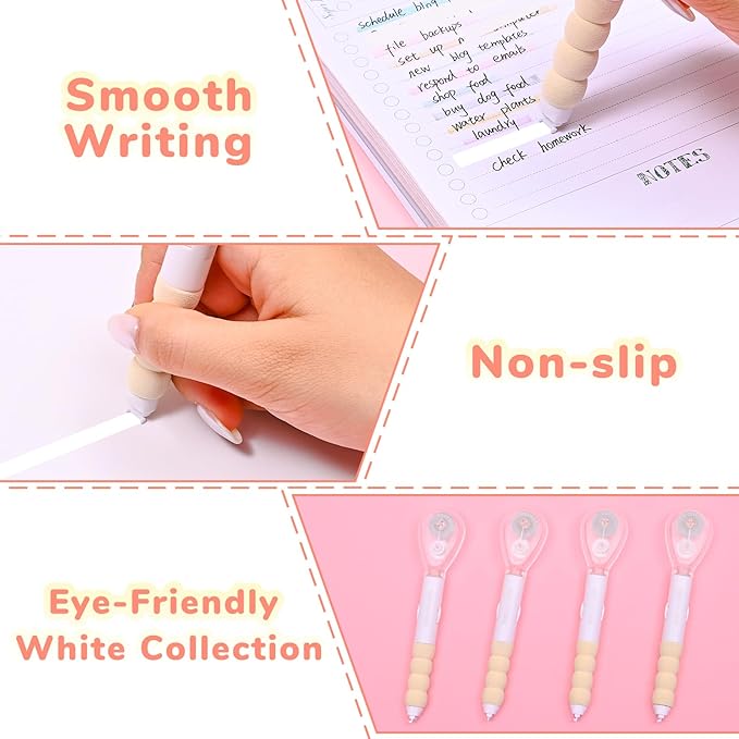 Temiary 4 Pcs White Correction Tape Pen, 19.69 ft Smooth Pull Out Tape Pens, Instantly Dry, Easy to Use Applicator for School Office Supplies (White)