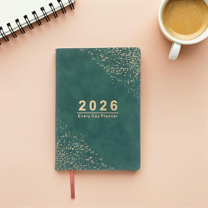 UPKOCH 2026 Daily Schedule Planner A5 Green Hardcover Appointment Book for Office and School with Weekly to Do Organizer