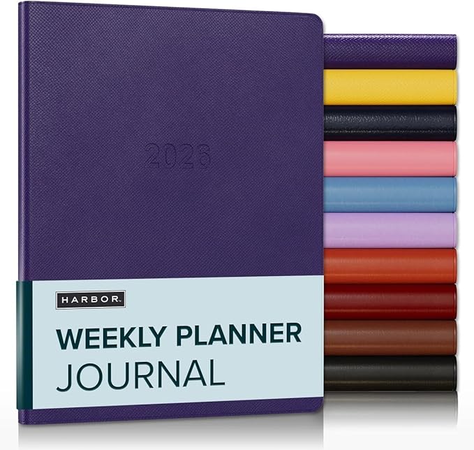 Harbor Weekly Journal Notebook Planner 2025-2026 - Lined, Durable Faux Leather, Softcover, 176 Quality Pages - For Men and Women, For Writing, Work & Travel - Key West Dark Purple - 9x7"