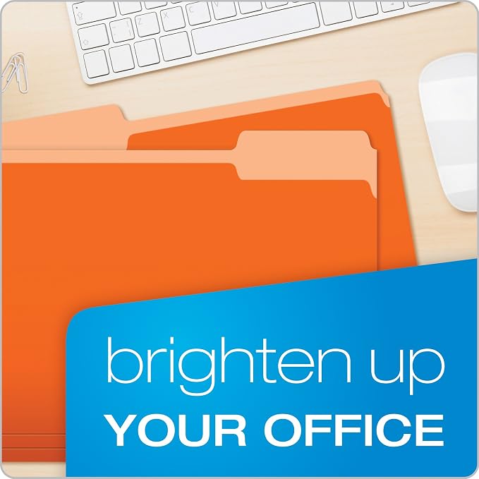 Pendaflex Colored File Folders, 100 Pack, Letter Size (8.5" x 11"), Durable Orange Folders, 3 Tabs for Easy Labeling, Colorful School, Office & Home Document Organization