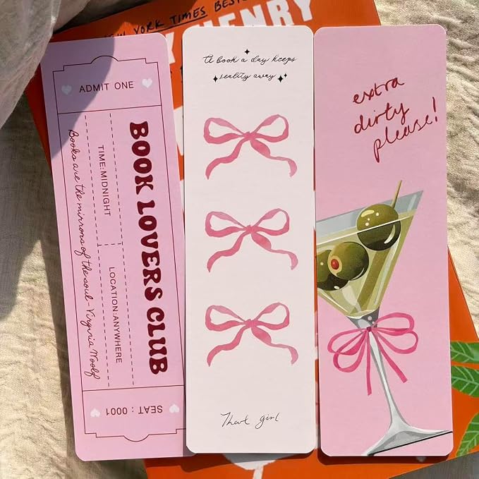 10 Pcs Cute Bookmarks for Women, Double Sided Book Marks for Reading Women, Funny Paper Book Markers Set, Pretty Gifts for Book Lovers, Club, Adults, Girls (Pink)