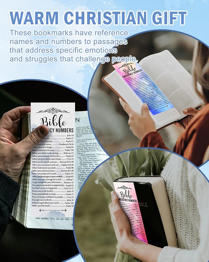 120 Pcs Bible Emergency Numbers Bookmark, Christian Bookmarks, Religious Bible Verse Bookmark, Christian Gifts for Church Supplies, Giveaways for Church Welcome Gifts Sunday (Watercolor)