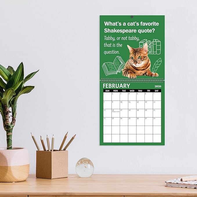 JAPBOR Funny Cat Joke Pun Calendar - 2PCS 2026 Cats Themed Wall Calendar, 12 Months Hanging Planner with Thick Paper, Animals Weekly Monthly Home Office Organizer for New Year Christmas Gifts (11" x 11")