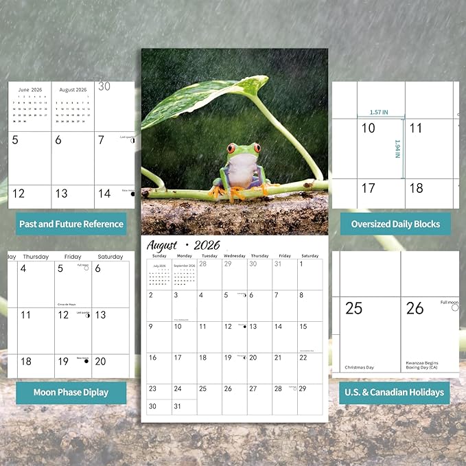 2026 Wall Calendar,Calendar 2026,Frog Monthly Wall Calendar, 12" x 24" Open,Family Planner Calendar, Home & Office Organizer,Hangable