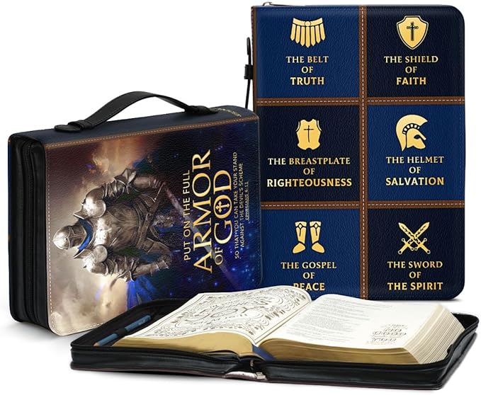 Jesuspirit Bible Covers for Men - Armor of God Bible Cover - Christian Bible Cover with Faith Scripture - Religious Appreciation Gifts for Pastor, Father's Day Gifts (D - Armor of God Male, Medium)