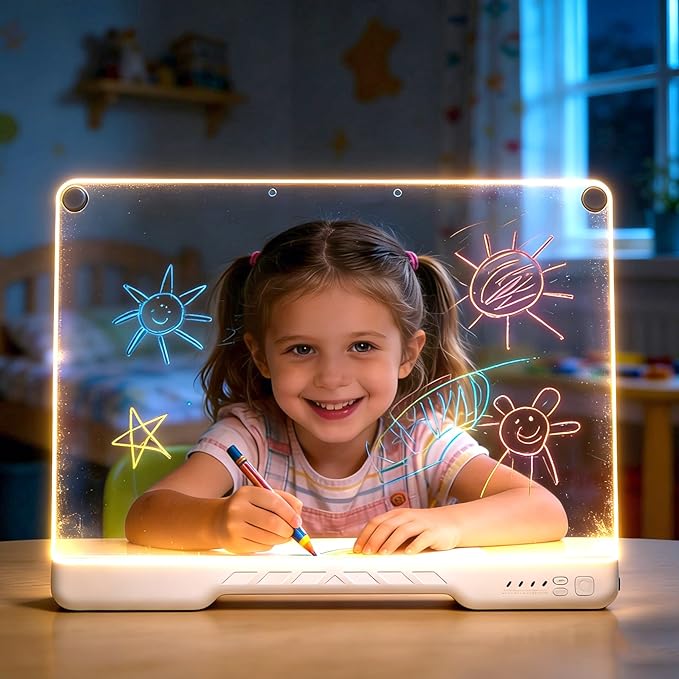 Rechargeable Led Drawing Board for Kids, 16.7" Portable Doodle Glow LED Note Board with 7 Colors, DIY Neon Art Dry Erase Light Up Drawing Pad, Perfect Christmas & Birthday Gifts for Girls Boys