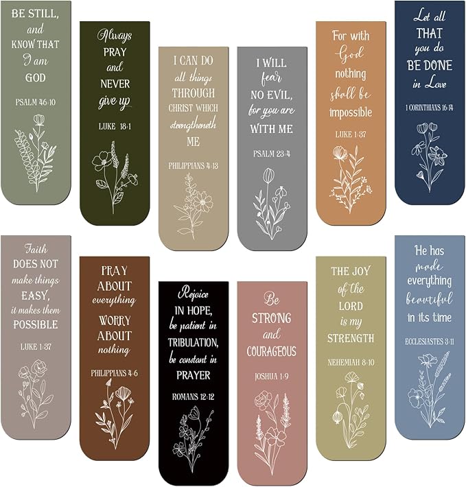 Zonon 48 Pcs Bible Verse Magnetic Christian Bookmarks, 0.8x4.7in Inspirational Scripture Book Markers for Women Men Religious Motivational Flower Page Clips Book Lovers Reading Gifts(Dreamy Style)