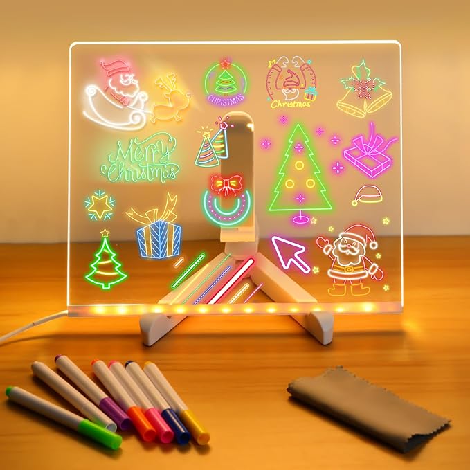 Led Note Board with Colors, Light Up Acrylic Message Board, Glowing Acrylic Dry Erase Board with Light, Led Boards to Write On, Led Writing Board Led Drawing Board (Medium 7.9 * 7.9 inches)