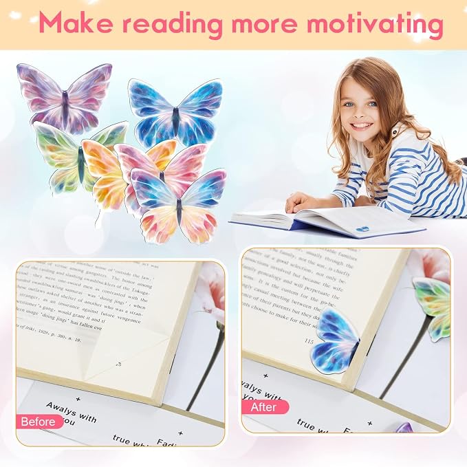 Magnetic Butterfly Bookmarks, Book Markers for Reading, Bookmarks Bulk for Students, Teens, Book Lovers, Classroom Gifts, School Prize, Reading Present (6pcs)