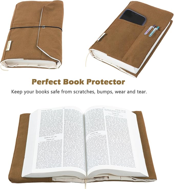 Canvas Book Covers with Adjustable Pockets for Pens, Washable Protector for Paperback & Hardcover Novels, Soft Cover Books, Perfect Gifts for Book Lovers