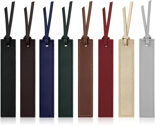 8 Pcs Double-Sided Leather Bookmarks with Tassel, Handmade Stitched Book Marks for Reading, Thin Classic Page Markers, Gifts for Book Lovers, Teachers, Students, Men Women Readers