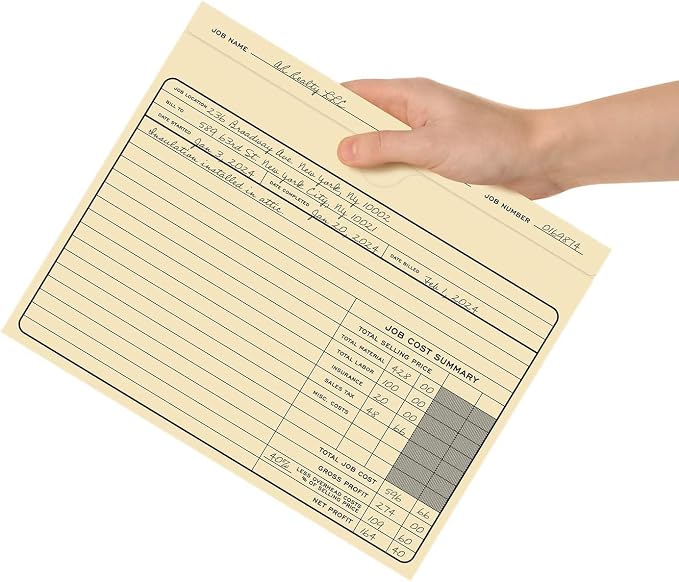 Classic Professional Manila File Folder / 50 Preprinted Job Folders / 10" x 12" Fill in Task Cost Tracking File Jacket Folders/Project Progress Tracker/Made in The USA