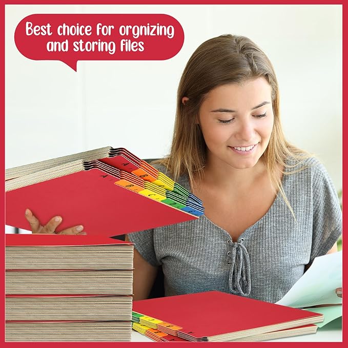 2 Set 50 Pcs Alphabet File Dividers A-z Top Tab Guides Set, Letter Size Filing Organizers 1/5 Cut Alphabetical File Folder Tabs for Home, Office, School(Rainbow Colors)