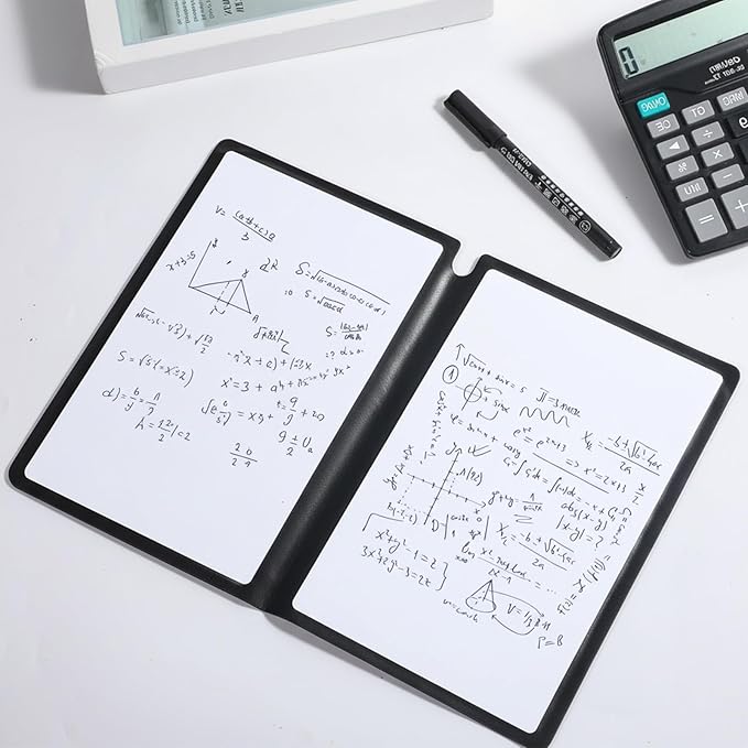 Thinp A5 Dry Erase Notebook, 9.5x6.6 Inch Whiteboard Notebook Reusable Folding White Board Double Sided Handheld Whiteboard for Business Office School Home (Black)