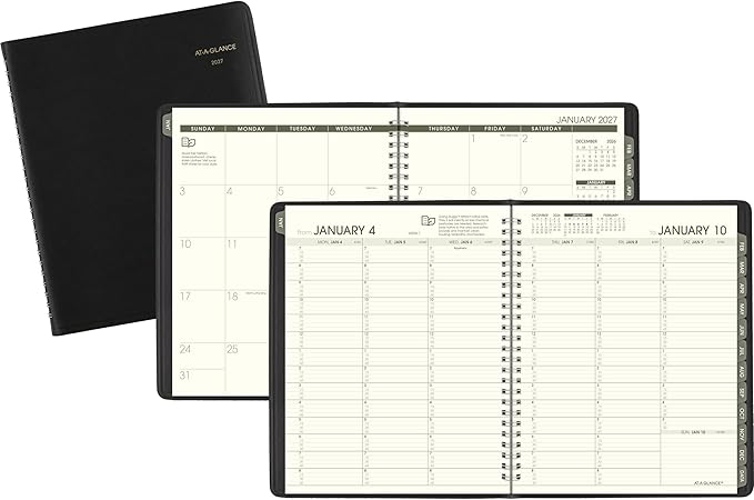 AT-A-GLANCE 2027 Appointment Book Planner, Weekly & Monthly, 7" x 8.75", Quarter-Hourly, Recycled, Black (70951G0527)