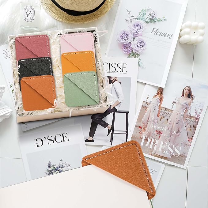 Leather Corner Bookmark, Wayzton 6 Pcs Square Page Book Marks for Women, Kids, Book Accessories for Reading Lover, Cute Handmade Book Reading Gift for Book Lovers