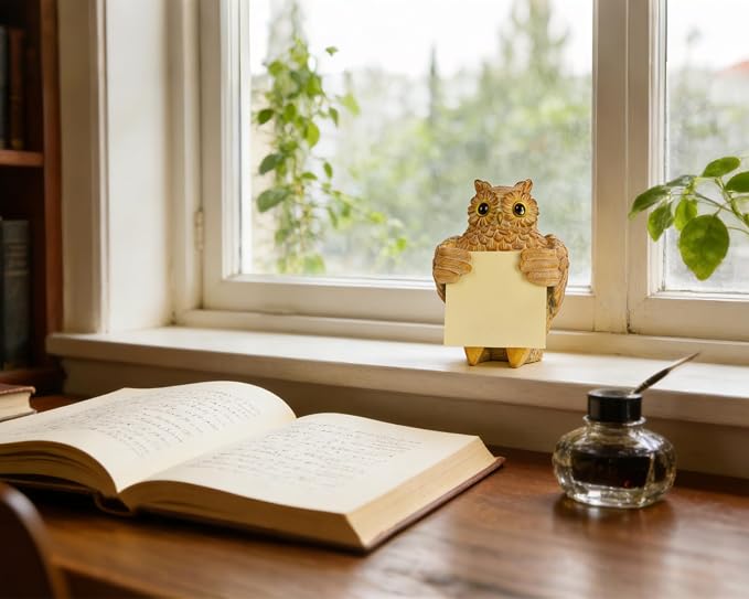 Owl Sticky Note Holder with 100 Sheets 3x3 Pop-Up Notes, Handmade Resin Owl Desk Decor for Office, Home & Classroom, Cute Owl Lover Gift for Women, Teachers & Coworkers