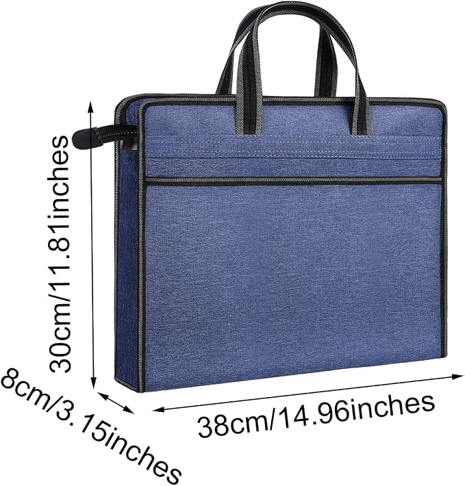 Oxford Zippered Document Bag with Handle File Tote Bag Pouch for Carrying Paper Files Books Filing Folder 1 Pack (H-Blue)