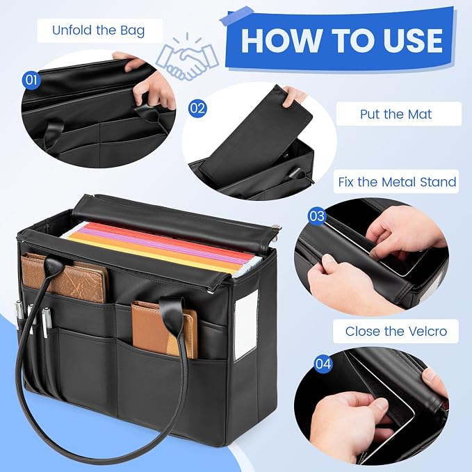 File Tote Bag, Portable File Organizer Box Hanging Filing Box Desktop File Folder Document Storage Organizer with Pockets and Handles