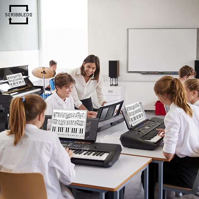 SCRIBBLEDO 10 Pack 11 x 14 Inch Piano Board Dry Erase White Boards Keyboard Double Sided Music Staff whiteboard for Kids Students, Musicians Music Class Supplies. (10 Erasers Included)