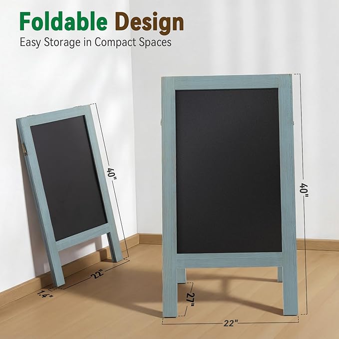 TEAKMAMA A Frame Chalkboard 40x20 Standing Chalkboard Sign Chalk Board Sandwich Board Easel, Double Sided Blackboard for Business, Cafe, Weddings,Rustic Blue