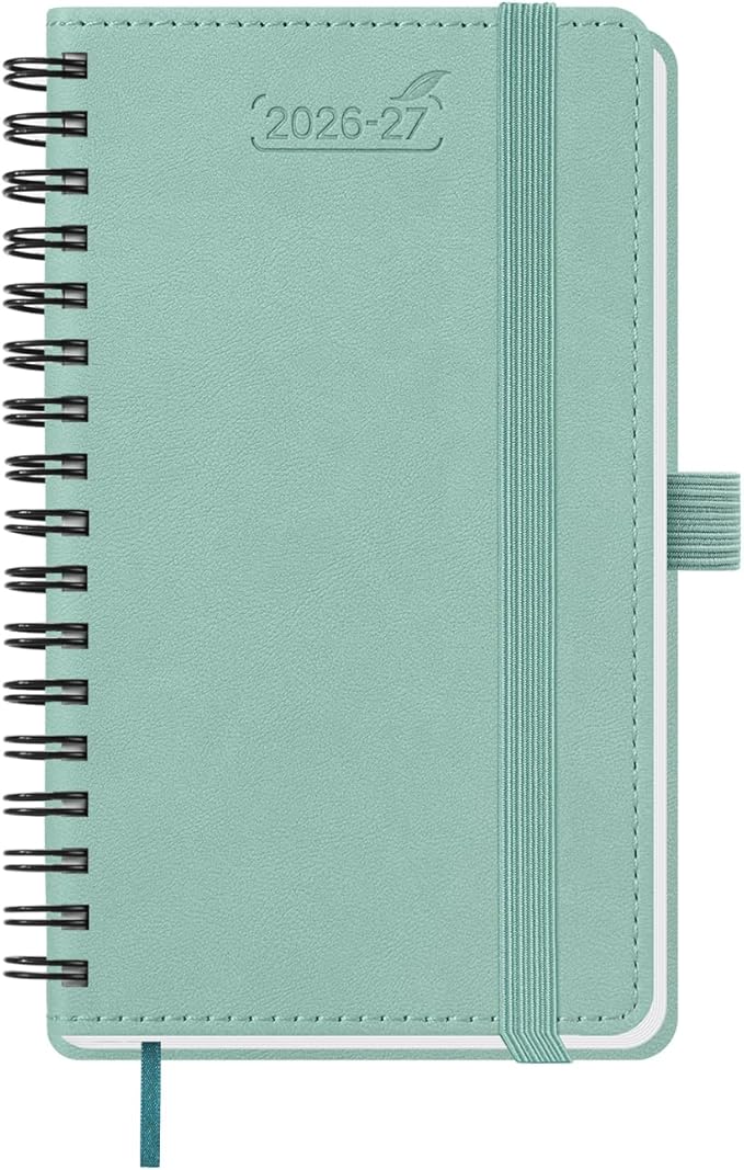 BEZEND Pocket Planner 2026-2027 Weekly and Monthly (3.5" x 6") 18 Months Small Academic Calendar (Jul 26-Dec 27) for Students, Work & Home, Storage Pocket, Spiral PU Leather Softcover -Mint Green