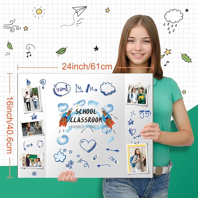 5 Pack Trifold Poster Board, IKAYAS 24" X 16" Double Sided White Poster Boards, Science Fair Display Boards Posterboard Foamboard for Mounting, Prints, Art, Display, Projects Classroom Supplies
