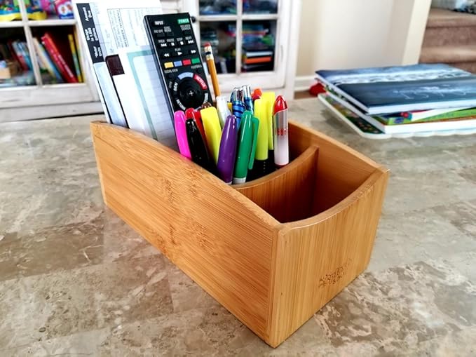 Natural Bamboo Organizer | Kitchen Counter Utensil Storage | Home Office Stationery Desk Caddy | Living Room Table Accessory Remote Holder by Splash Soup