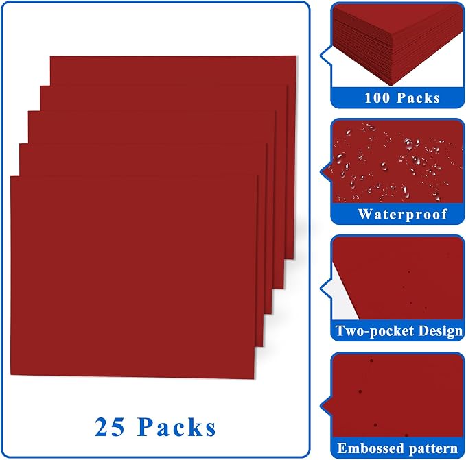 Zzrywuty 50 Packs Paper Red Folders with Pockets for Students,Businessmen and Office Workers,Letter Size,Two Pocket Folders with Card Slot for Office,Business,School Supplies