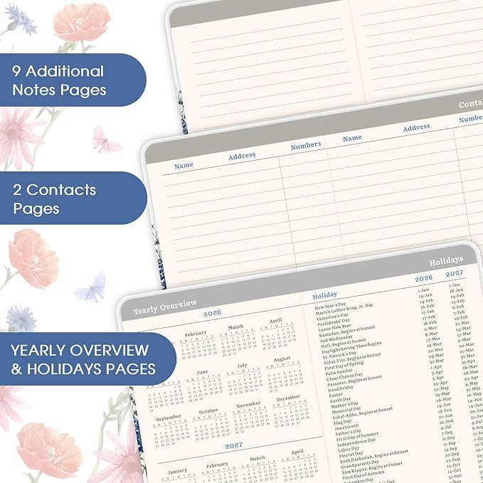 Pocket Calendar 2026-2027 - 2026-2027 Pocket Planner for Purse, Jul. 2026 - Jun. 2027, 6.3''×3.8'', Weekly & Monthly Planner with Pen Loop - Floral