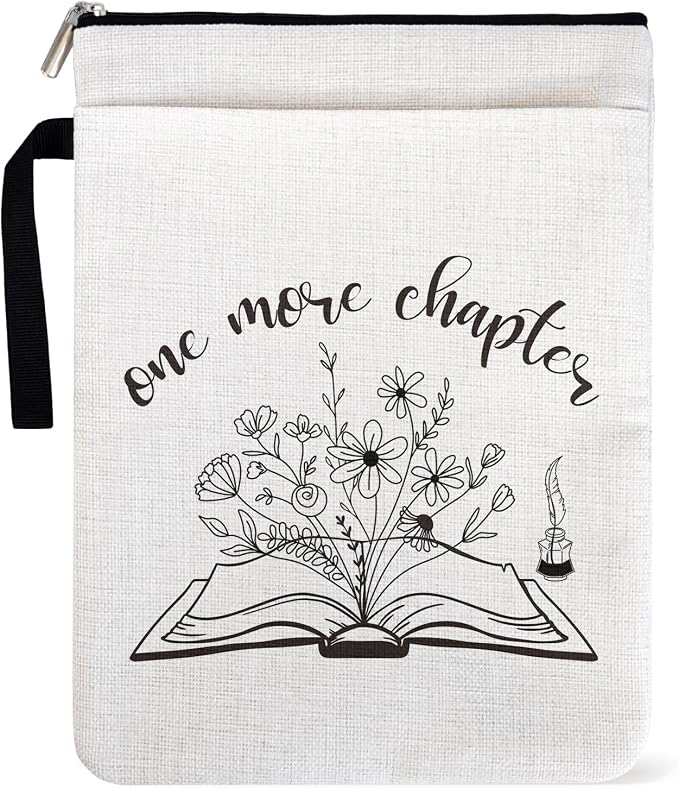 Book Sleeve for Book Lovers, Just One More Chapter Paperback Sleeve with Zipper and Front Pocket for Librarian Lovers, Book Cover for paperbacks 9 x 12 Inch, Bookish Group Club Gifts for Women