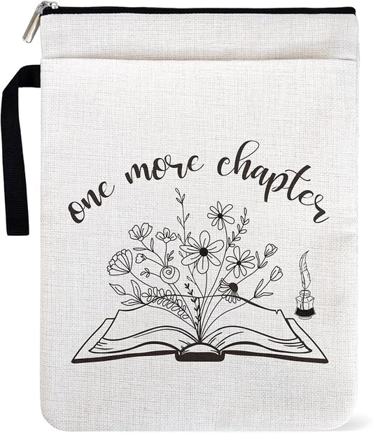 Book Sleeve for Book Lovers, Just One More Chapter Paperback Sleeve with Zipper and Front Pocket for Librarian Lovers, Book Cover for paperbacks 9 x 12 Inch, Bookish Group Club Gifts for Women