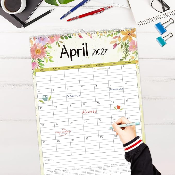 GuassLee Large Wall Calendar 2026-2027,19-Month Vertical Wall Calendar Runs from Jun. 2026 to Dec. 2027, 22"x15" Hanging Monthly Planner with Thick Paper Watercolor Design for Easy Organizing