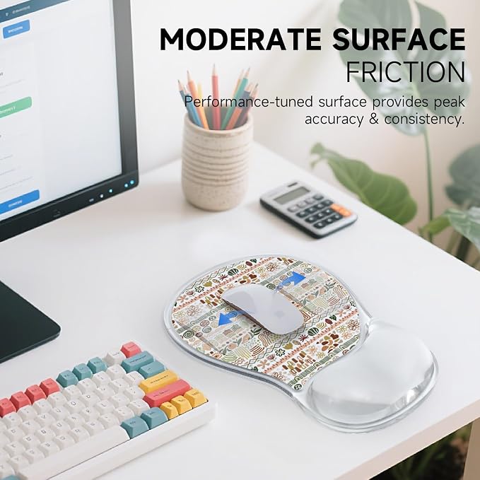 AUPET Ergonomic Mouse Pad with Gel Wrist Support – Non-Slip Mouse Mat with Comfortable Memory Gel Cushion – Relieves Wrist Pain – Designer Pattern for Home Office & Gaming (Geo-Floral Stripe)